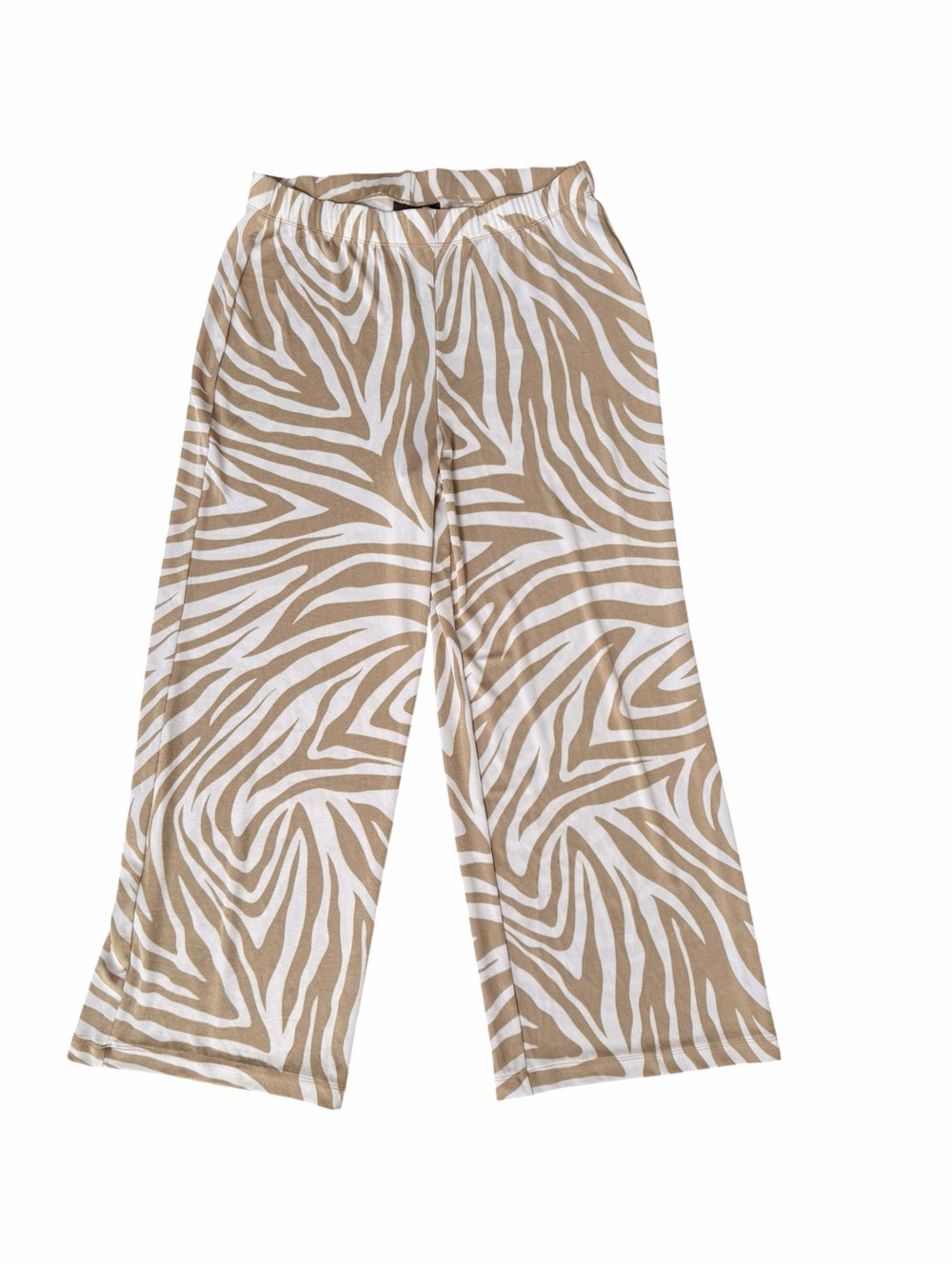 Chico's Traveler Size 1 Petite Zebra-Stripe Wide Leg Pants in Beige and White